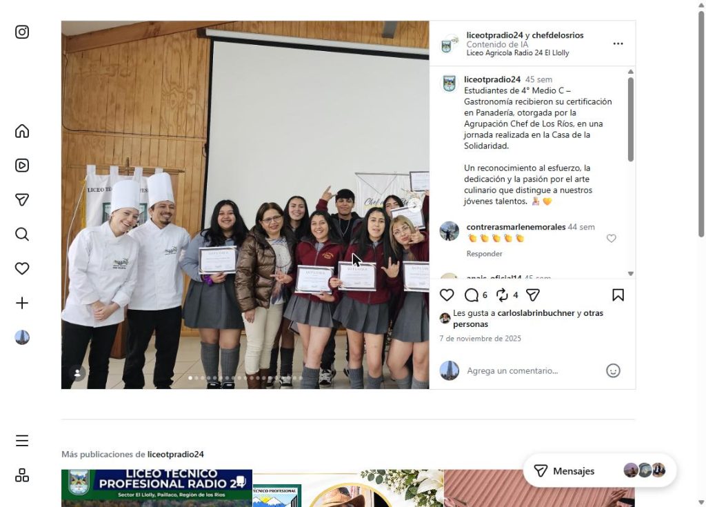 Certificación a IV medio del Liceo técnico profesional radio 24 Paillaco – Técnicas de panificación 2025